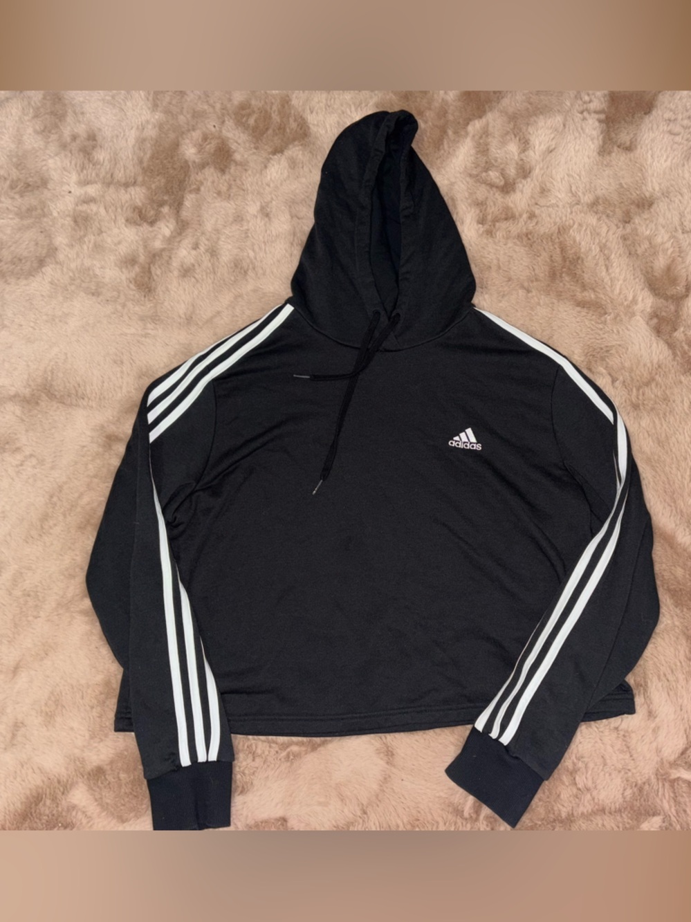 adidas Black Hoodie with White 3-Stripe Detailing